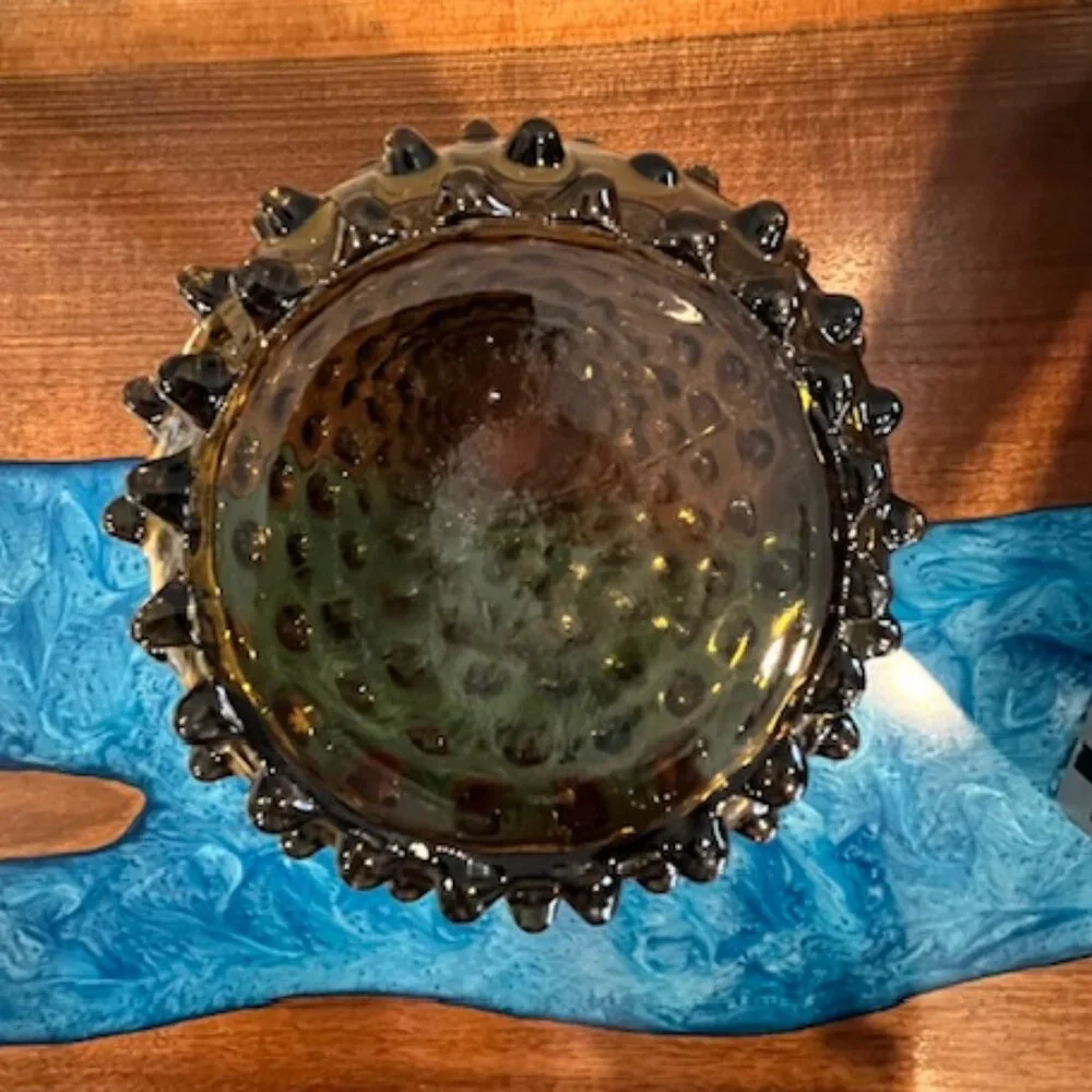 Empoli Smoke Glass Hobnail Split Folded Ruffle Vase 9